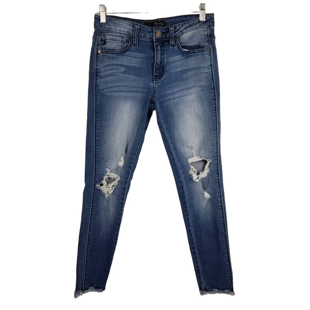 KanCan Women's Whiskering Distressed Raw Hem Skinny Jeans 3/25